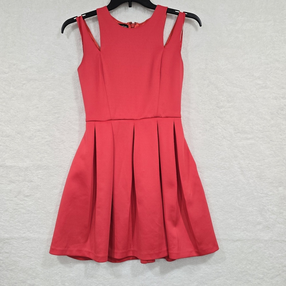 Bebe Women‎ Mini Dress Small Red Zipper Sleeveless With Pockets